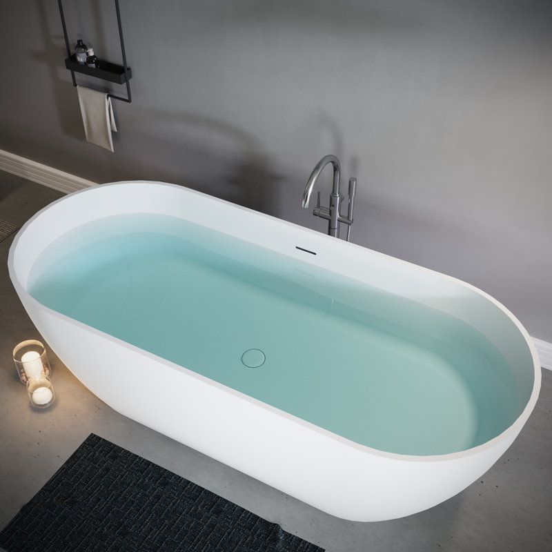 Baignoire de trempage autoportante 69 po blanc mat, fabrication en surface solide, installation stable, baignoire blanche facile à nettoyer, matériau, conservation de la chaleur à long terme, soutien dorsal ergonomique