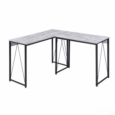 35.5" Writing Desk, Antique White & Black with Metal Sled Base