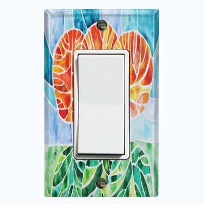 Metal Light Switch Plate Outlet Cover (Abstract Orange Flowers - Single Rocker)