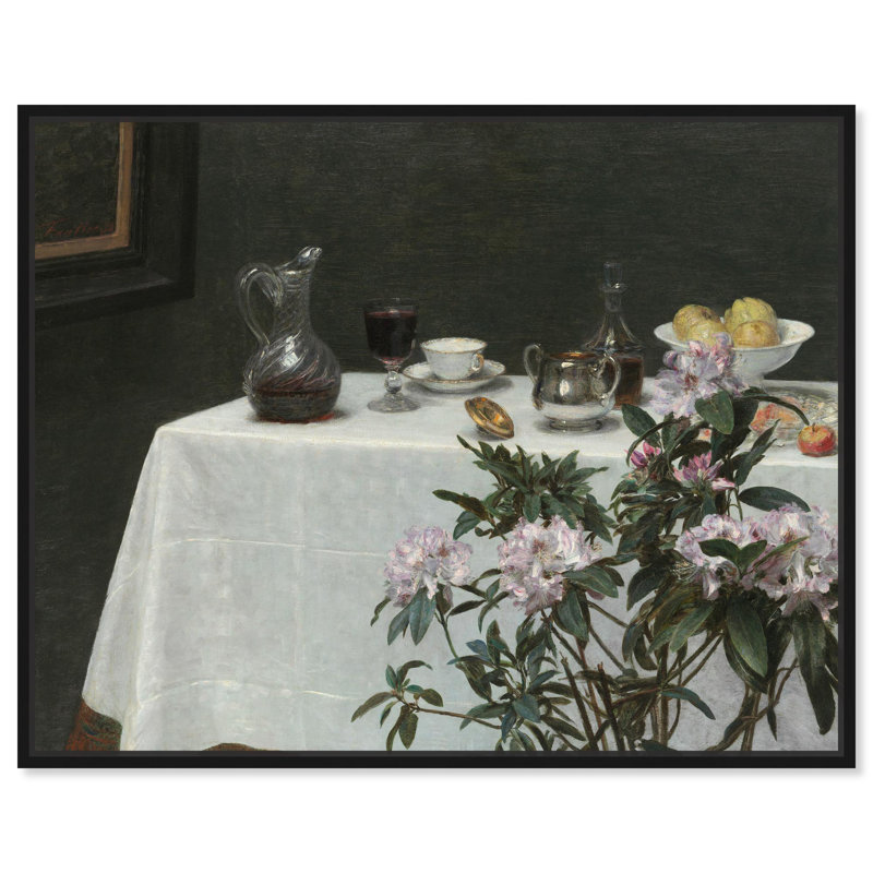 Art rétro sur toile, coin de table, H 21 po x l 17 po, Cadre flottant noir