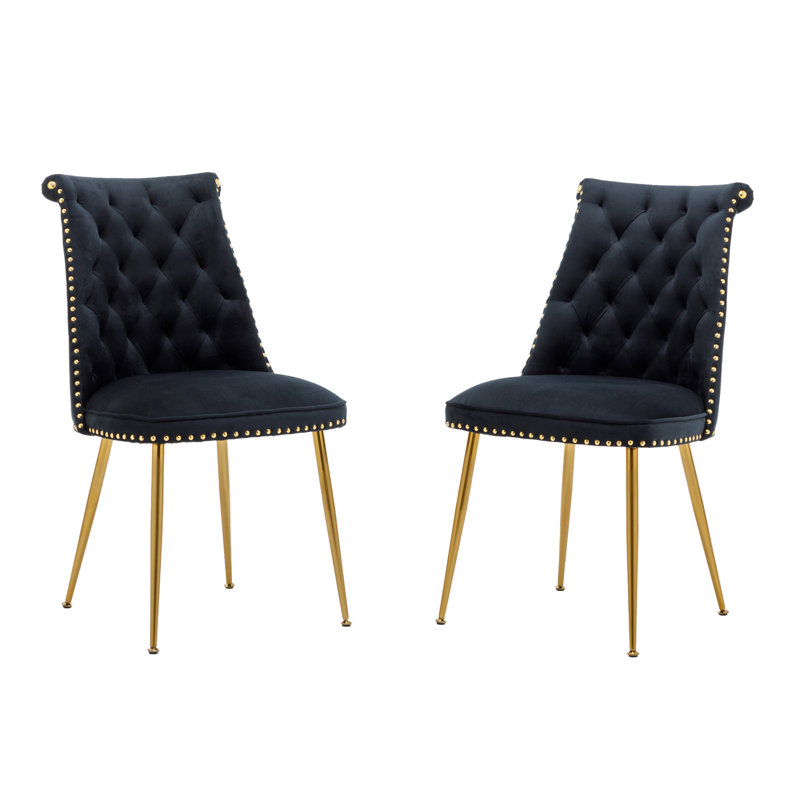 Chaise de salle à manger à dossier plein en velours Magallanes (ensemble de 2), Noir