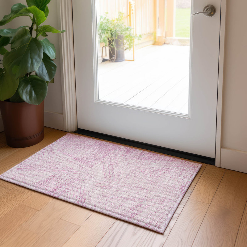 Pink Rectangular Washable Synthetic Indoor/Outdoor Rug