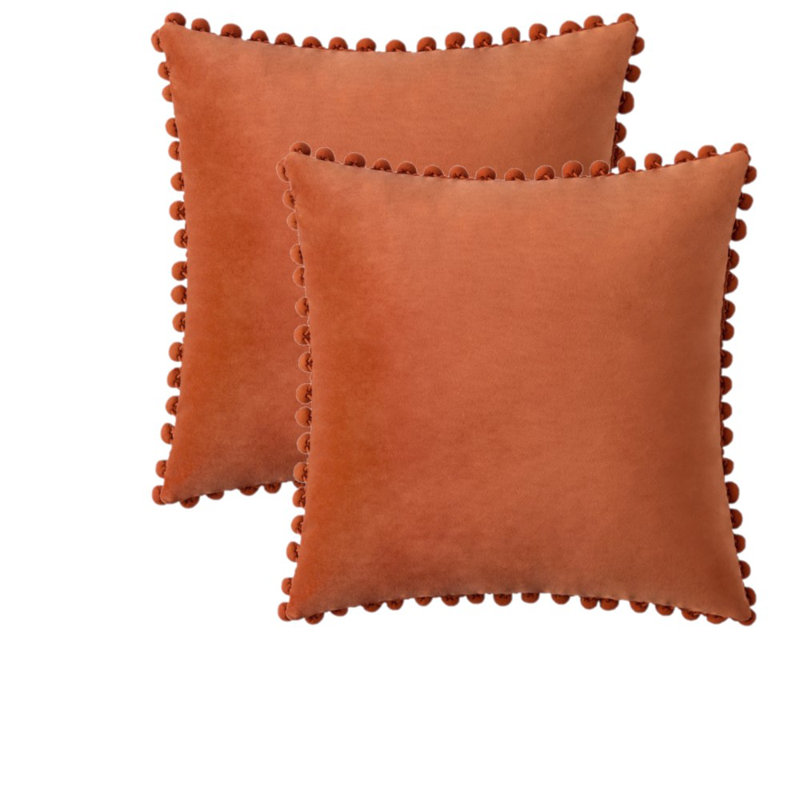 Housse de coussin en velours, Carré 18 po, Orange, Housse de coussin seulement - sans coussin
