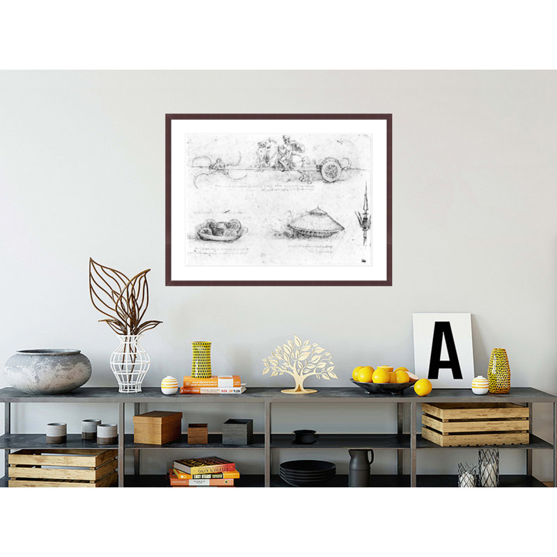 Design for a scythed chariot and armoured car by Leonardo da Vinci -Framed Giclee Print, H 31,54 po x l 41,5 po