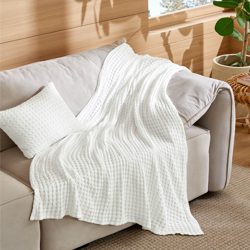 Cozy Winter Collection Bedsure 5 Pieces Cotton Comforter Set with Cotton Waffle Throw Blanket, Beige