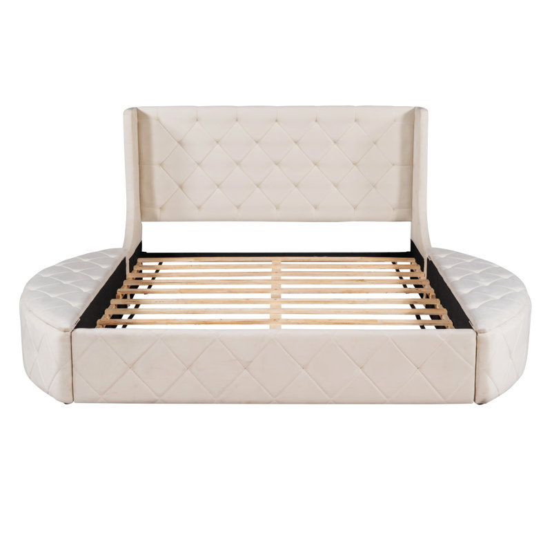 Lit plateforme capitonné avec rangement, Beige