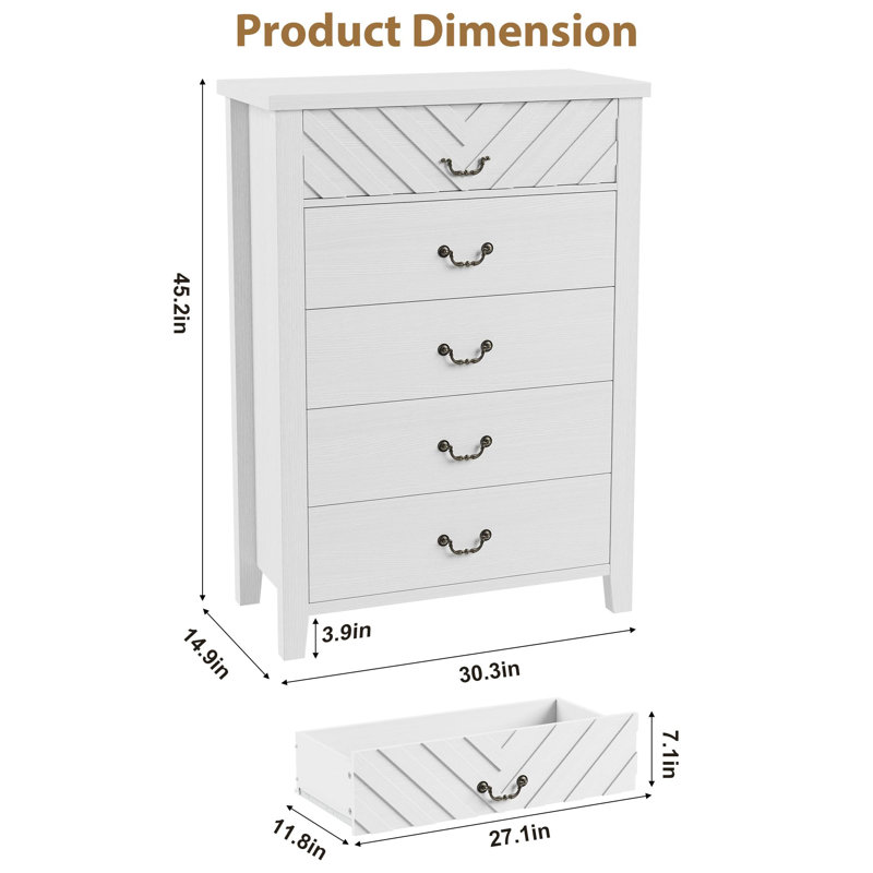 Commode haute 5 tiroirs blanche, Blanc
