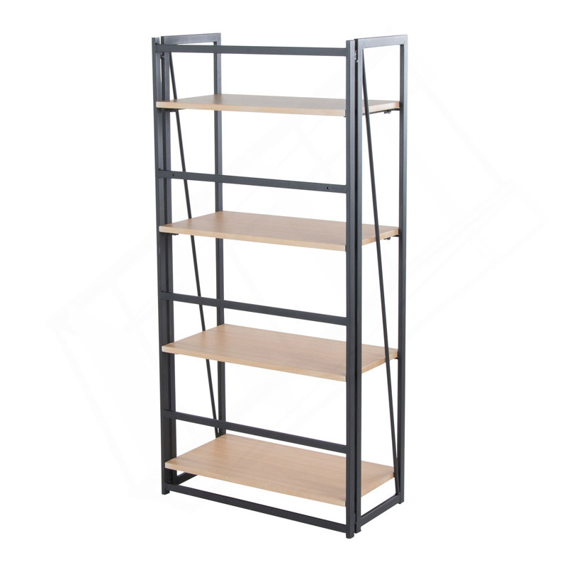 Contemporary Bookcase In Black Painted Metal And Natural Wood By Lumisource, Black