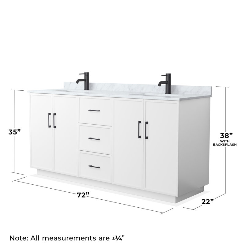 Elan TK 72" Freestanding Double Bathroom Vanity with Marble Top, White, Matte Black