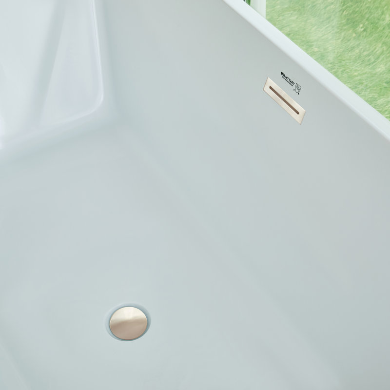 Chloe 59" x 30" Freestanding Soaking Bathtub, White/Brushed Nickel