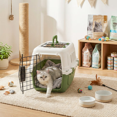 18" Airline Approved Pet Carrier, Hard-Sided Small Dog & Cat Travel Crate with Two-Way Door, for Pets Up to 10 lbs