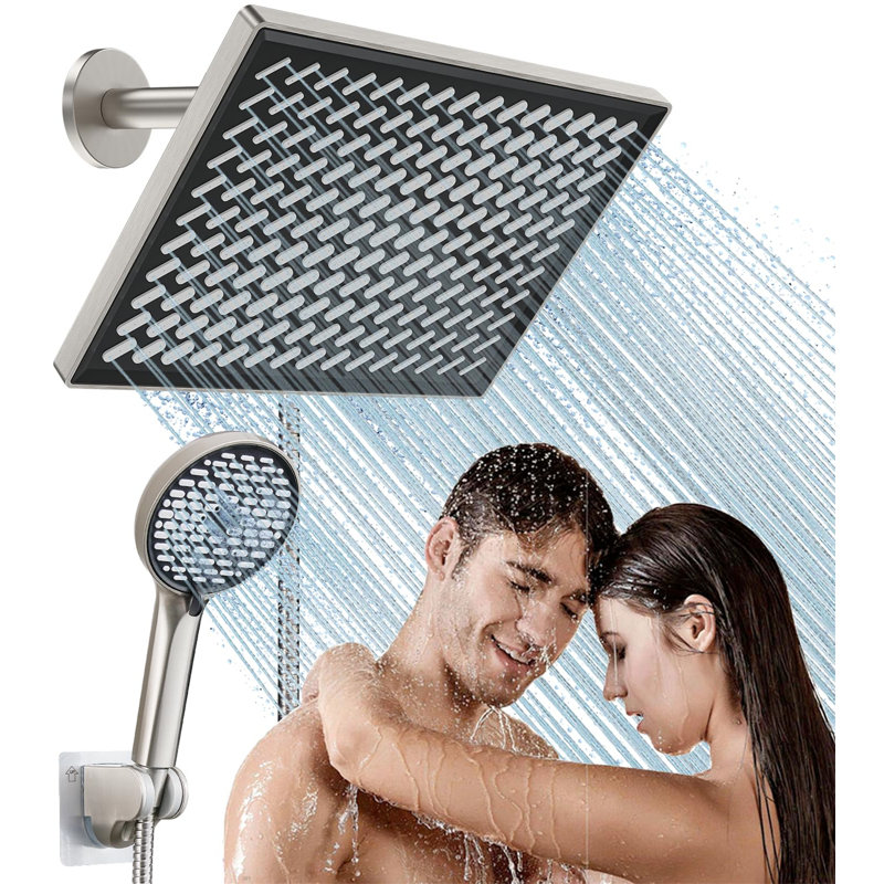 Système de douche à double pluie 11,8 pouces avec 6 jets et couverture large, Noir mat