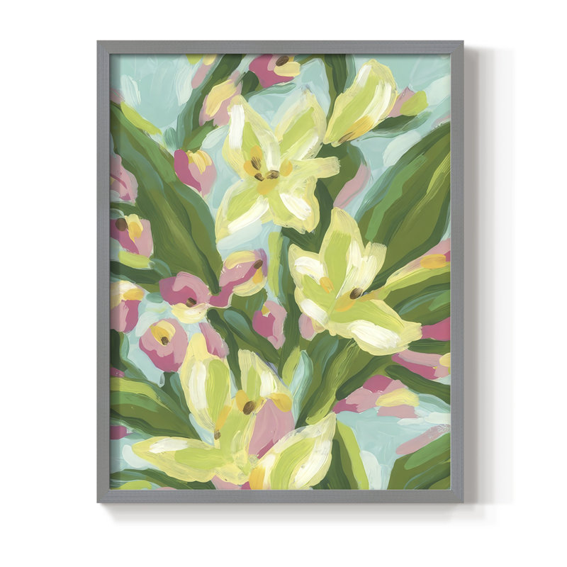 Floral Vibration I, reproduction encadrée - bois massif, H 21 po x l 17 po, Gris