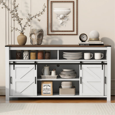 Accent Cabinet, Sideboard With Sliding Barn Door, Farmhouse Buffet With Open Storage For Living Room, Hallway,Kitchen, Office