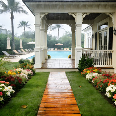 12FT Wooden Garden Pathway, Roll Up Non-Slip Walkway for Lawn Patio Backyard Beach Wedding Camping