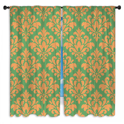 Rideaux orange et vert damas transparents et obscurcissants - 2 panneaux