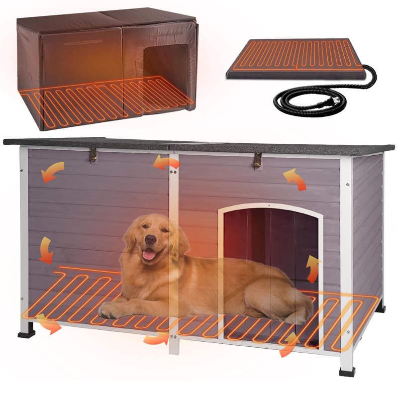 Très grande maisonnette d'extérieur chauffée pour chiens de 59 po Gwynette, Gris