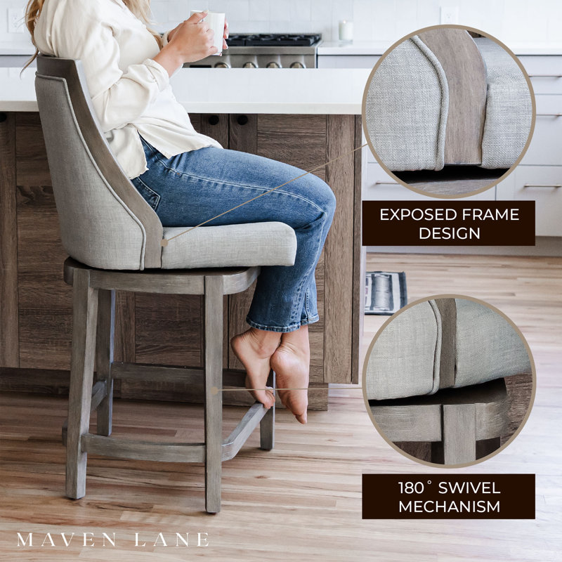Vienna 31" Ash Grey Upholstered Swivel Bar Stool with Reclaimed Oak Frame