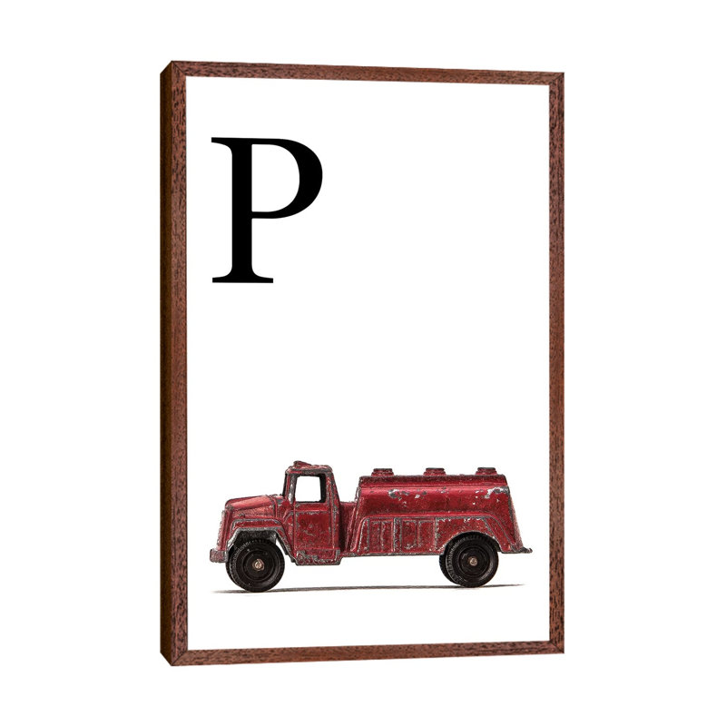 P Water Truck White Letter - Print on Canvas, 101.6 cm H x 66.04 cm W, Classic Brown Wood Framed