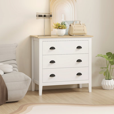 Commode moderne pour la chambre à coucher avec 3 tiroirs et glissières silencieuses - blanc