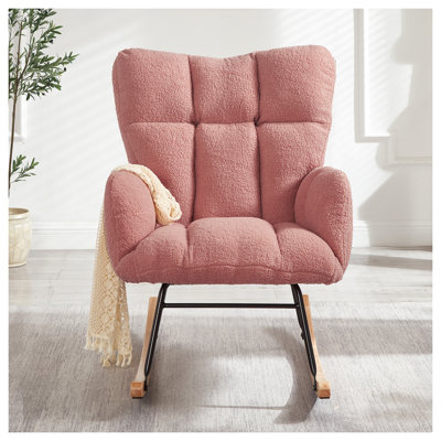 Fauteuil oscillant capitonné en tissu pour le salon, fauteuil de chambre de bébé rembourré rose