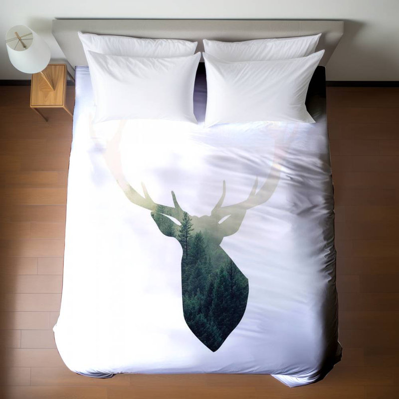 Housse de couette vert tête de cerf - Literie animaux