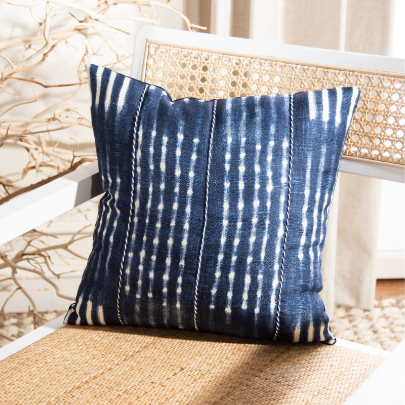 Navy and Cream Square Decorative Pillow with Rope Trim
