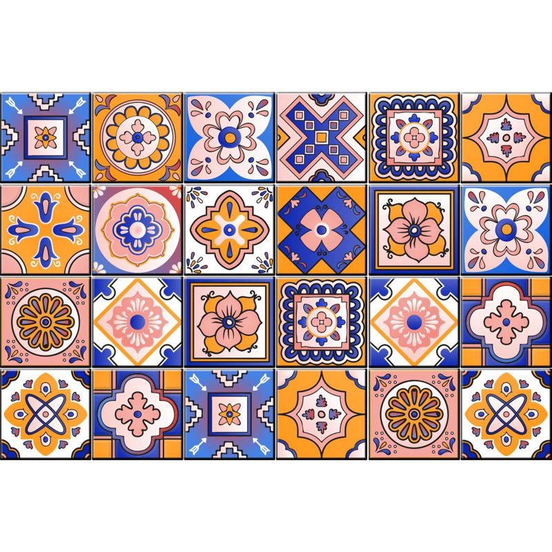 Abstract Non-Wall Damaging Tile Decals, 7" x 7"