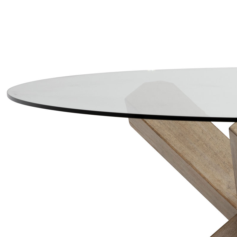 Jaonte Pine Round Glass Top Solid Wood Base Dining Table