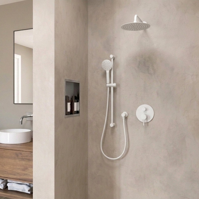 Ensemble de robinet de baignoire-douche blanc mat, Naturel