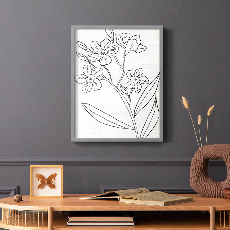 Reproduction encadrée botanique II, Gris, H 10 po x l 8 po