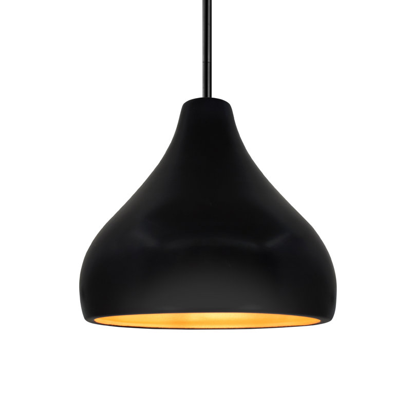 Luminaire suspendu à 1 lumière Meydan, H 8 po x l 11,5 po x P 11,5 po, Noir carbone mat / or champagne, Noir mat