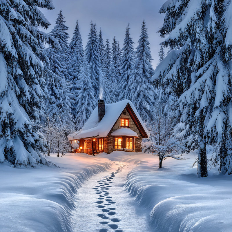 «Deep Snow Trail to Cabin», art mural sur toile, H 12 po x l 12 po