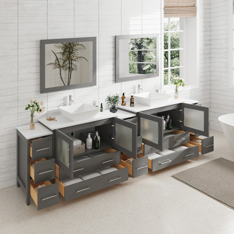  108" Double Bathroom Vanity Set with Mirror, Gray