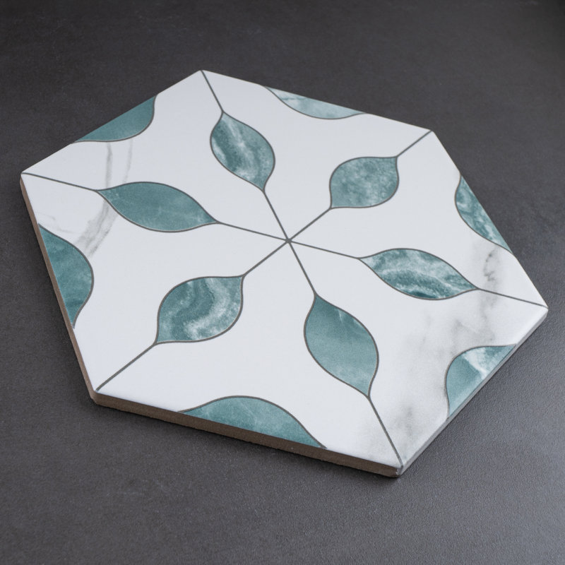 Hexagone d'Alicante 7,88 po X 9,45 po Carrelage mural et de plancher en porcelaine mat, Vert Esmeralda