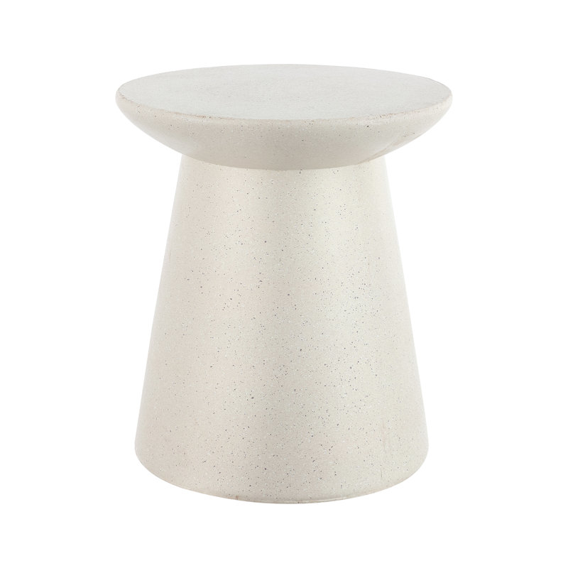 Hollie 18" Minimalist Cream Terrazzo Polyresin Indoor/Outdoor Accent Table, All-Weather Textured Round Pedestal Side Table & Stool