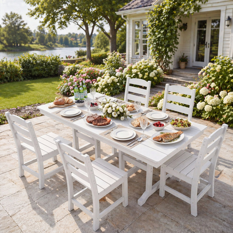 Chaise de patio robuste thermolaquée, blanc, Blanc
