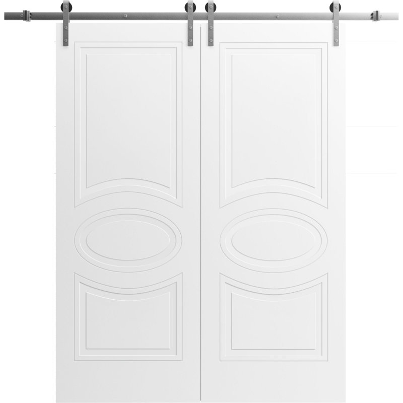 Porte de grange double moderne / ensemble de rails Mela 7001 / 13FT / portes intérieures à panneau solide, 18 po x 80 po