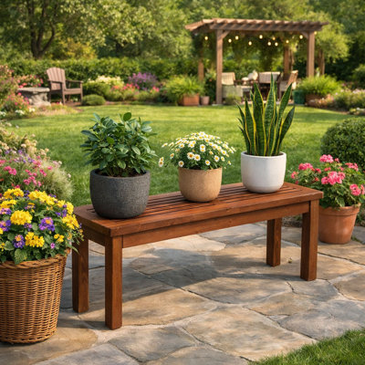 Banc de jardin extérieur en bois sans dossier pour terrasse, patio, entrée