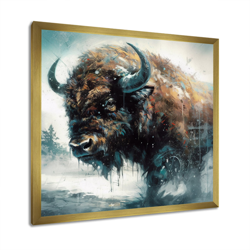 Portrait de bison dans la nature II sur toile, H 16 po x l 16 po x P 1 po, Cadre flottant doré