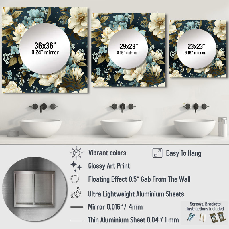 Fronniah - Grand miroir mural floral carré pour chambre à coucher, 36 po x 36 po