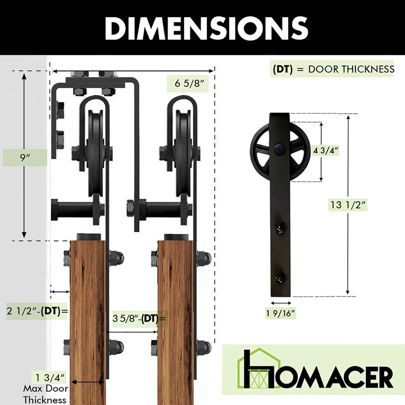 Black Rustic Spoke Wheel Design Double Bypass Track Two Door Hardware Kit (Door Not Included), 72 in.