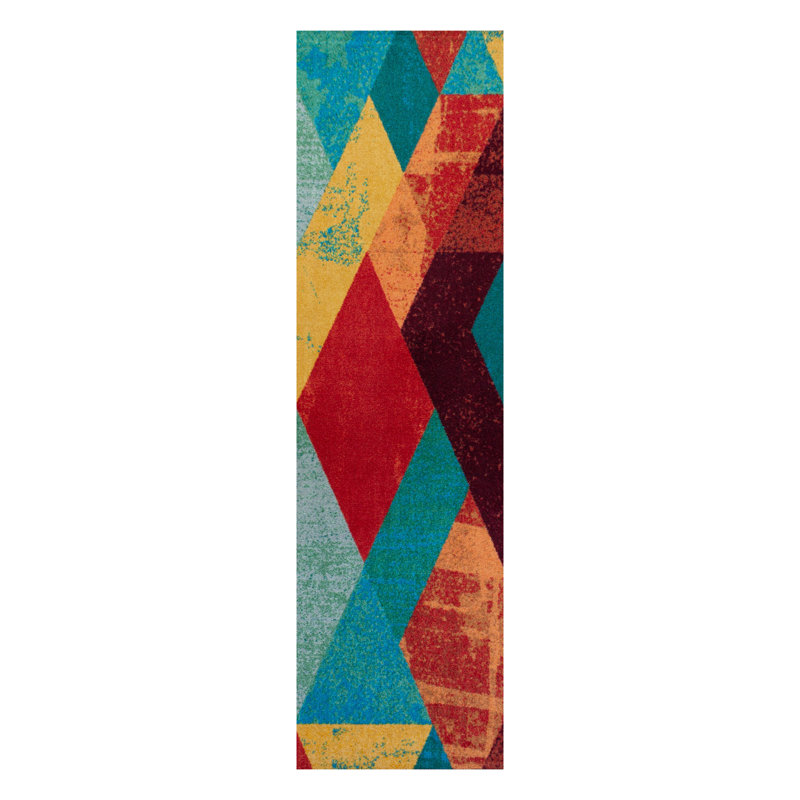 Tapis turquoise à motif abstrait Plaisance, Tapis de couloir 2 pi x 8 pi