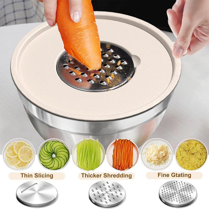 Stainless Steel Mixing Bowls Set with Airtight Lids and Grater Attachments