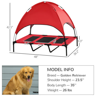 48" X 36" Elevated Portable Dog Cot Cooling Pet Bed With UV Protection Canopy Shade, Coffee