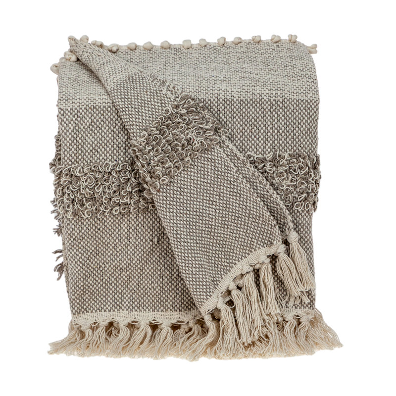 Neil Eclectic Beige 67" x 52" Wool-Blend Handloom Throw