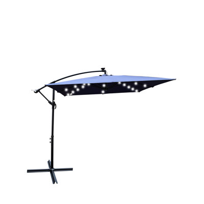 Square 2.5x2.5m Outdoor Patio Umbrella With Solar Powered Led Lights - Waterproof, 8 Ribs, Crank Lift, Cross Base For Garden, Deck, Backyard, Pool Navy Blue Led, Water , Garden Deck Backyard Poolside