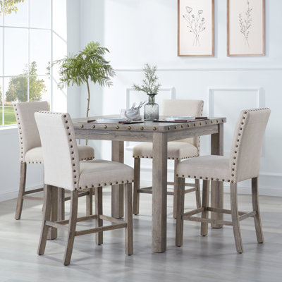 Fort 5Piece Farmhouse Dining Table Set Counter Height Dinette Set for 4