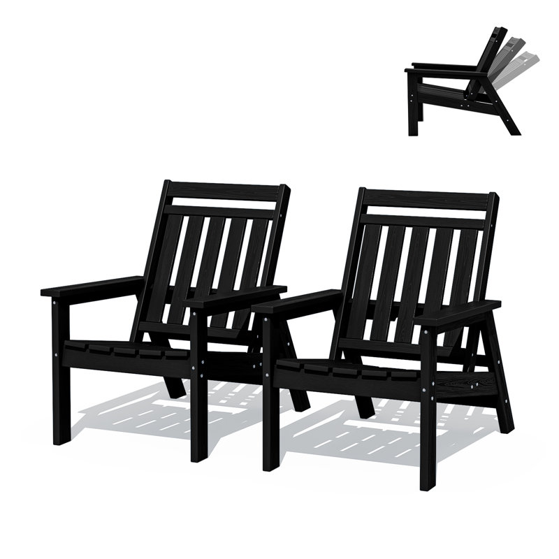 Set Of 2 Adjustable HDPE All Weather Outdoor Adirondack Chair, Black
