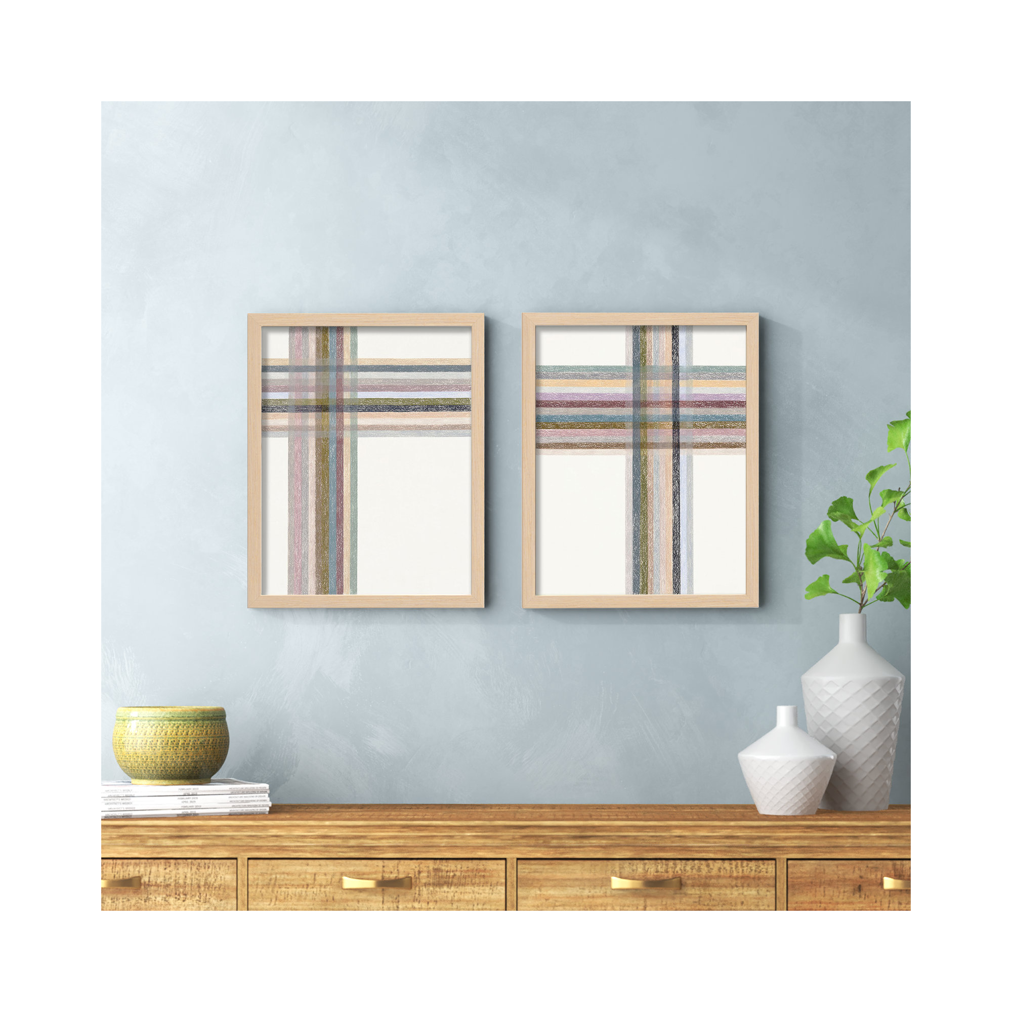 Intersections: Vertical by Beth James, 16" W x 20" H, Maple Framed